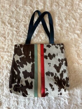 Cowhide Multi-Stripe Tote Bag - Brown/White